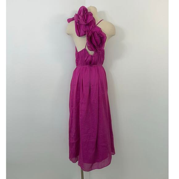 AJE Quintessa Flower Midi Dress in Deep Magenta Linen Silk Blend US 12 NWT - Picture 7 of 15